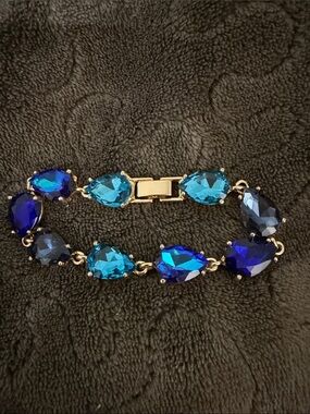 Gold Bracelet with Mixed Blue Teardrop Gemstones - Women Jewelry